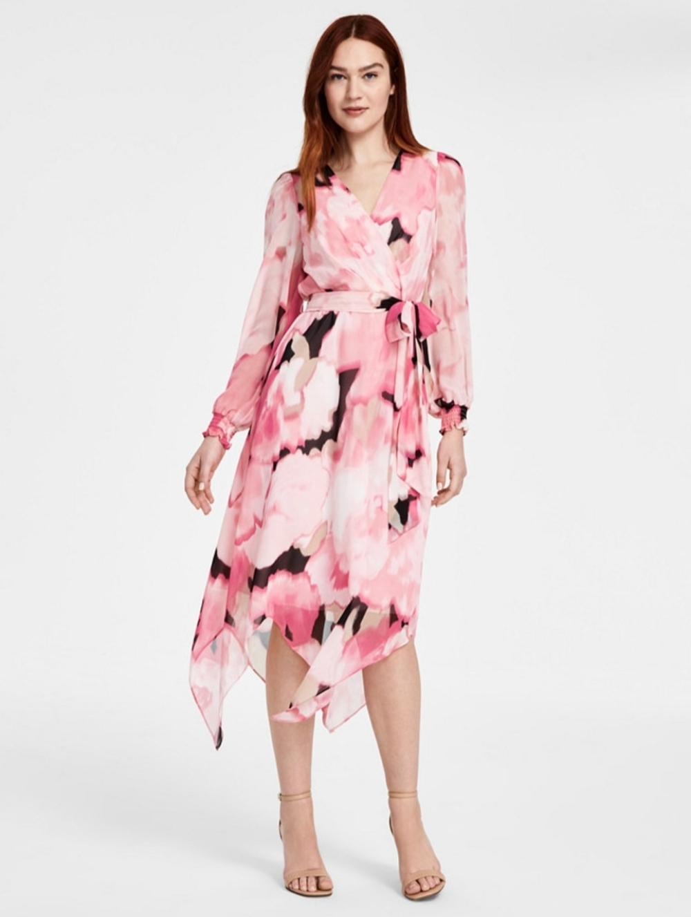 Anne Klein Pink Floral Asymmetrical Wrap Dress Size 10 NWT